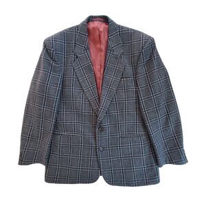 Classic Atlas Men's Size 42R Gray Blue Plaid Pure Lambswool Coat Blazer Jacket